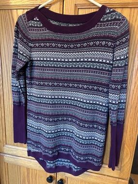 Roots Women's Plum and Cream Fair Isle Crewneck Sweater